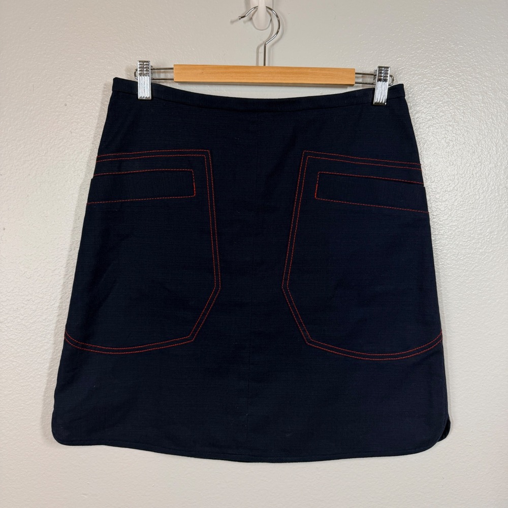 Brooks Brothers Skirt Womens 6 Navy Blue Mini A-Line Contrast Red Stitch Pockets